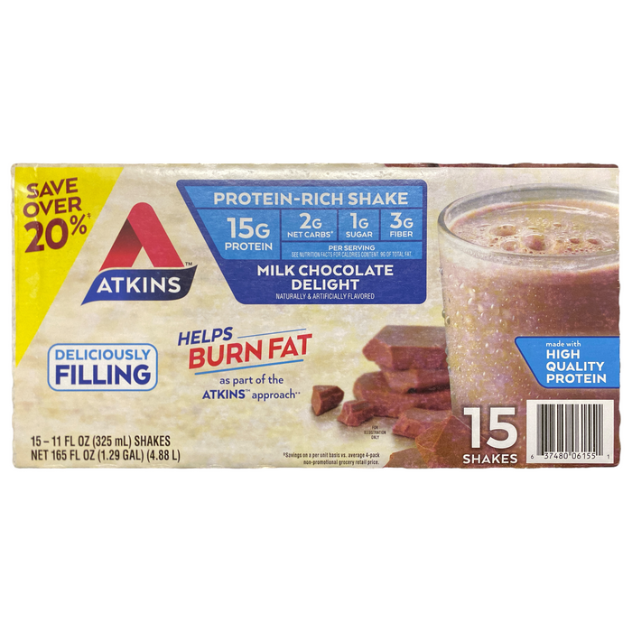 Atkins 15g High Quality Protein Keto Shake, Milk Chocolate 11 floz, 15pk