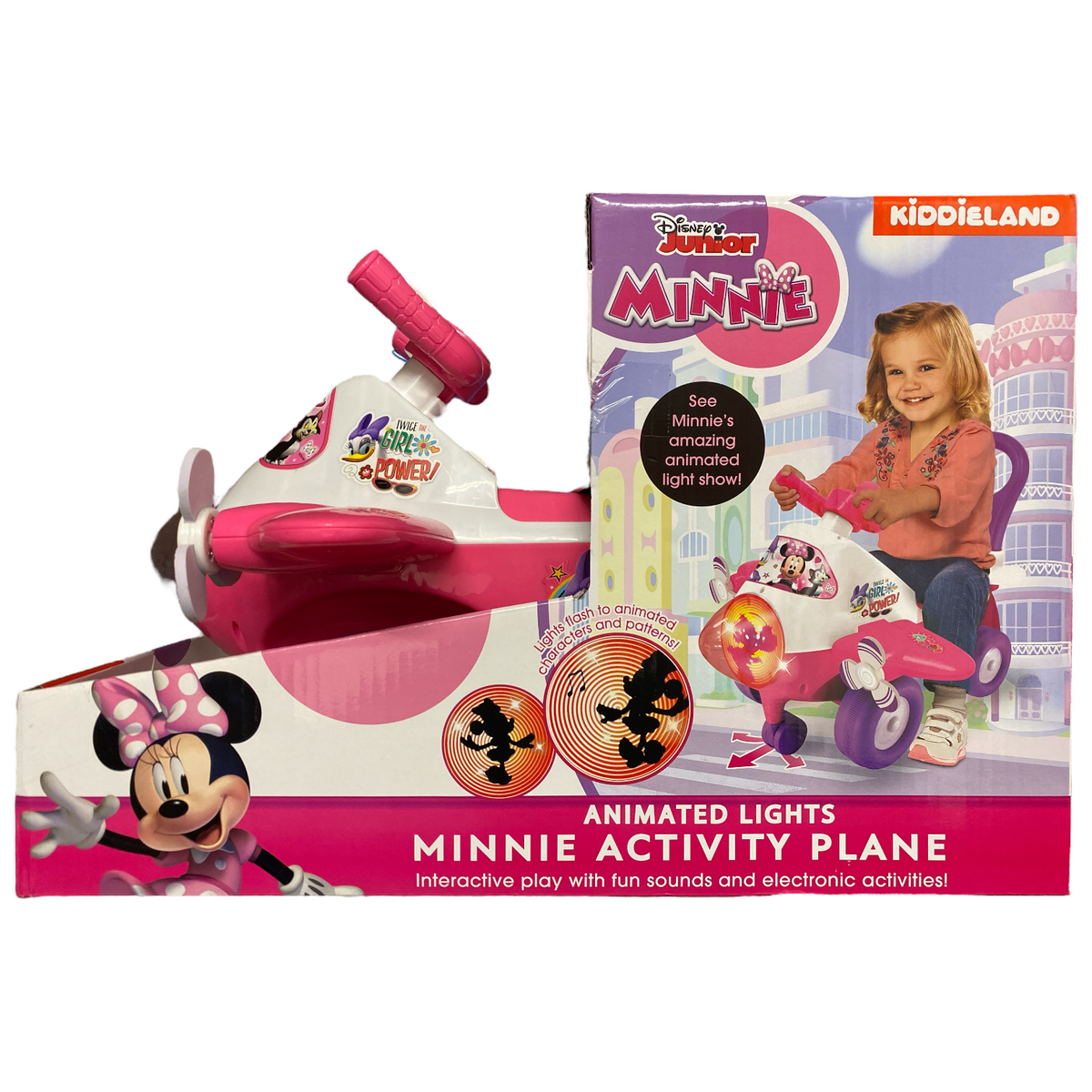 Kiddieland Disney Activity Ride-on Plane with Lights & Sounds, Minnie ...