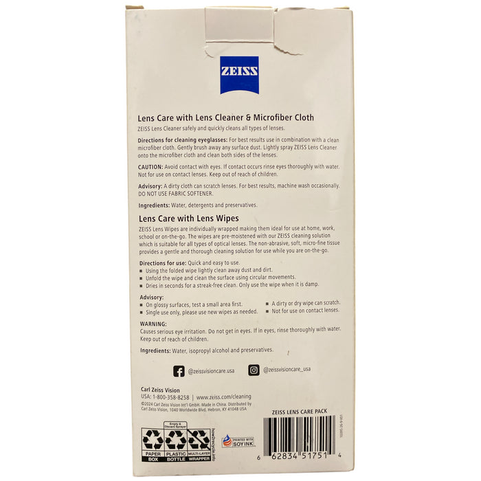 ZEISS Lens Cleaning Solution Kit Includes 1 Microfiber Cloth, 8 floz 2pk