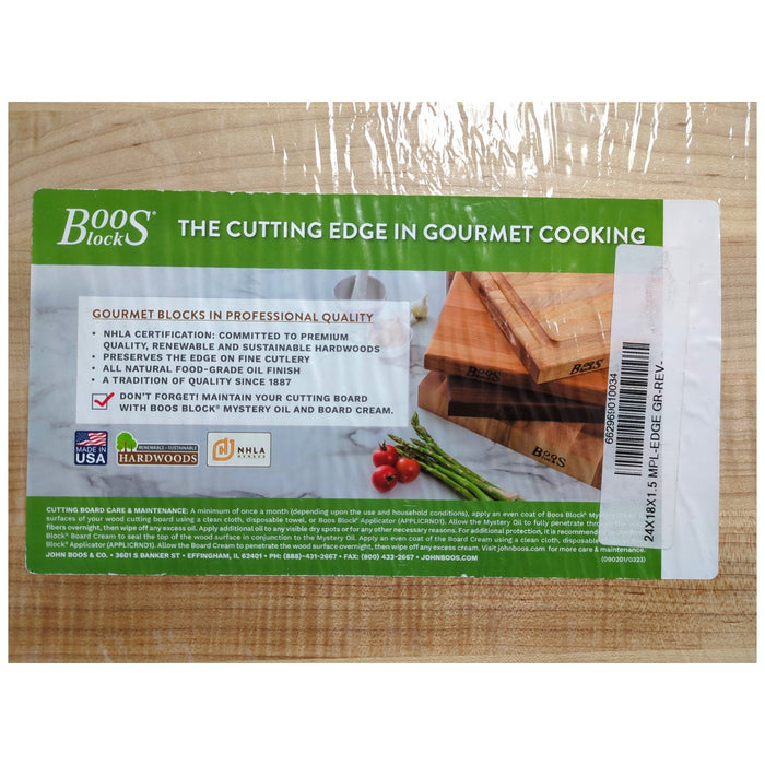 John Boos Maple Edge-Grain Cutting Board, 24"x18"x1.5"