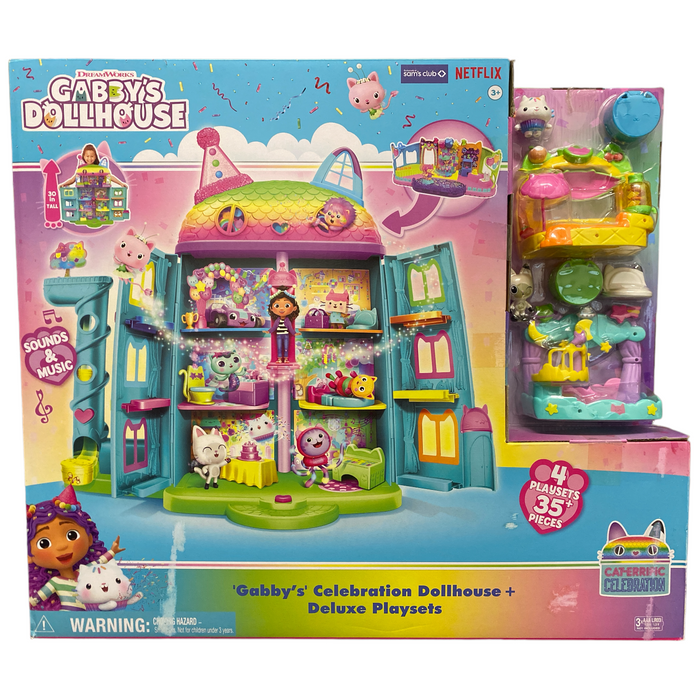 Dreamworks Gabby's Dollhouse Celebration and Deluxe Playsets, 4 Playsets, 35+pc