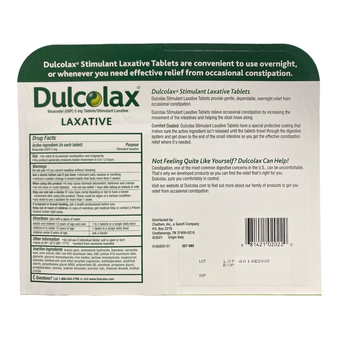 Doculax Dulcolax Comfort-Coated 6-12 Hours Overnight Relief Laxative Tablets ...