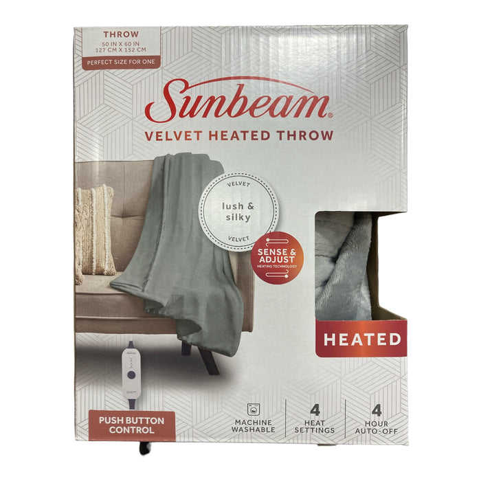 Sunbeam Velvet Lush and Silky Heated Throw Blanket Size: 50" x 60", Grey