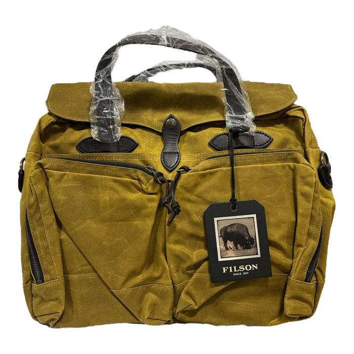 Filson 24 Hour Water Resistant Tin Cloth Briefcase w/ Shoulder Strap, Dark Tan