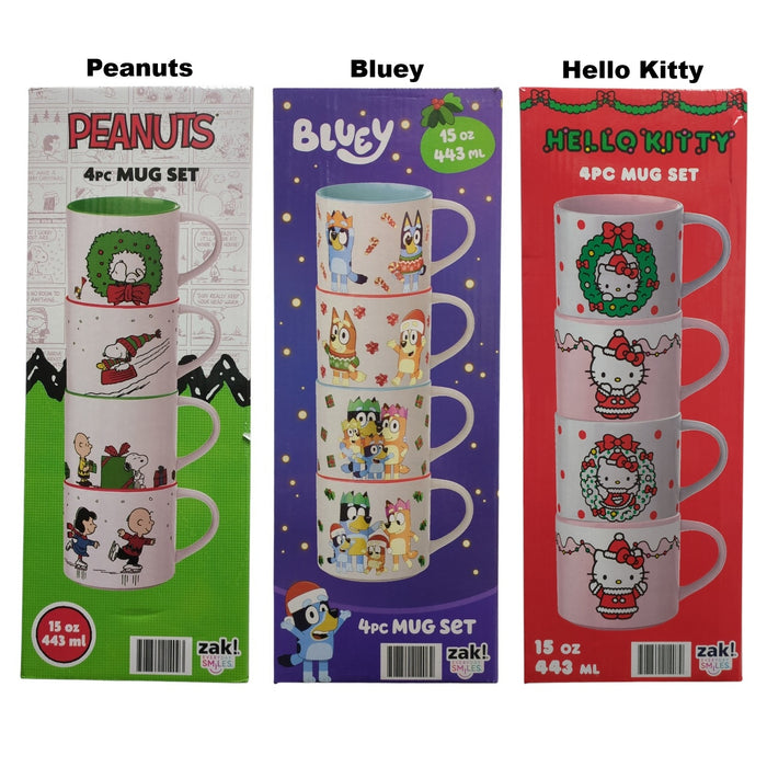 Zak Designs 15oz Stackable Ceramic Holiday Mug Set, 4pc