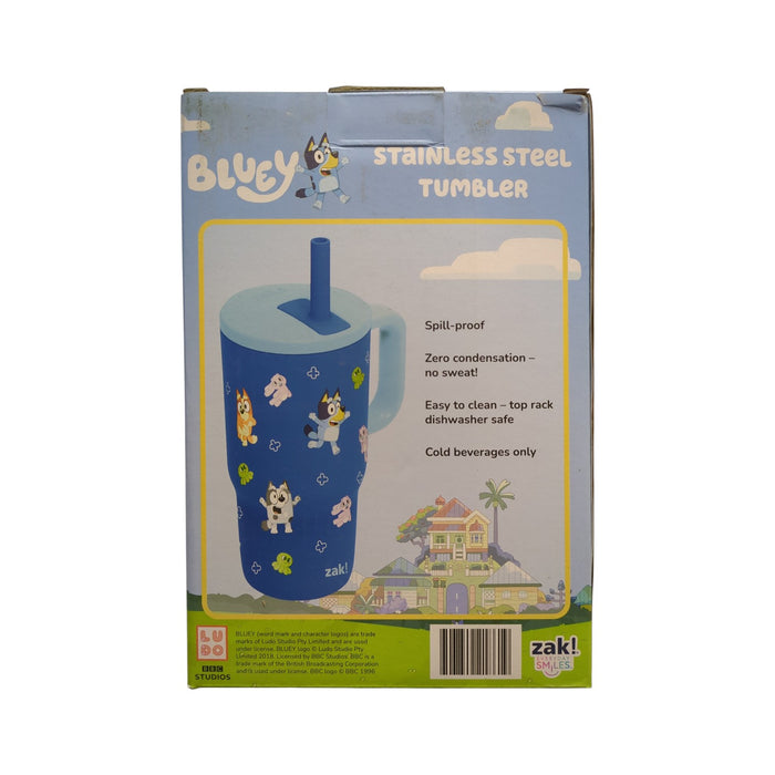 Zak Designs Bluey Stainless Steel Double-Wall Tumbler for Kids with Straw, 16oz