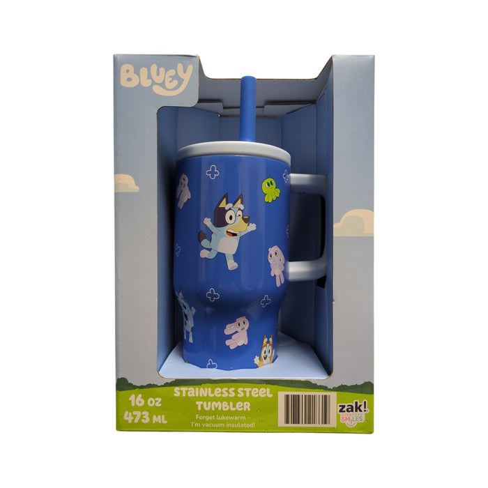 Zak Designs Bluey Stainless Steel Double-Wall Tumbler for Kids with Straw, 16oz
