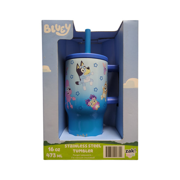 Zak Designs Bluey Stainless Steel Double-Wall Tumbler for Kids with Straw, 16oz