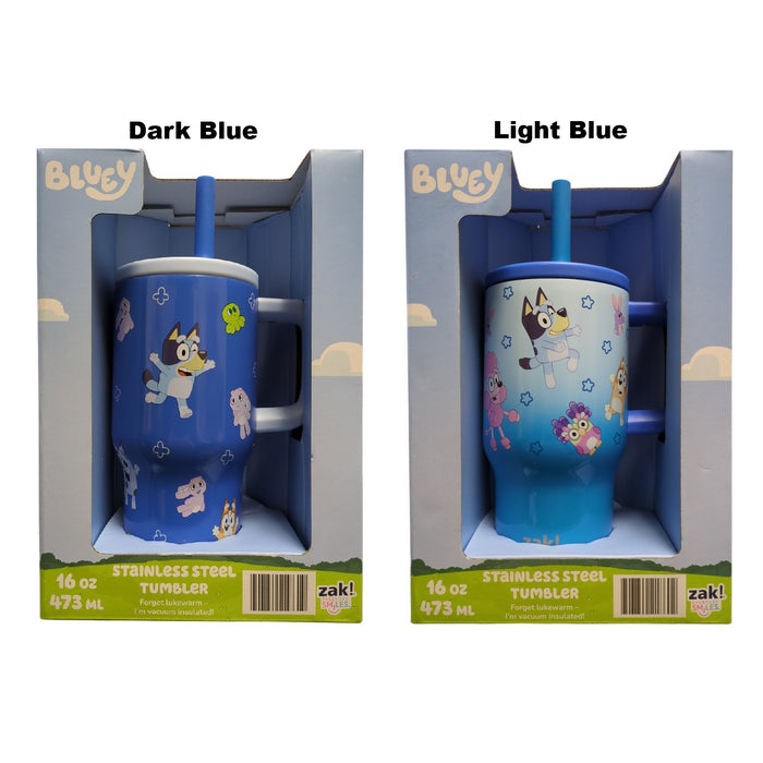 Zak Designs Bluey Stainless Steel Double-Wall Tumbler for Kids with Straw, 16oz