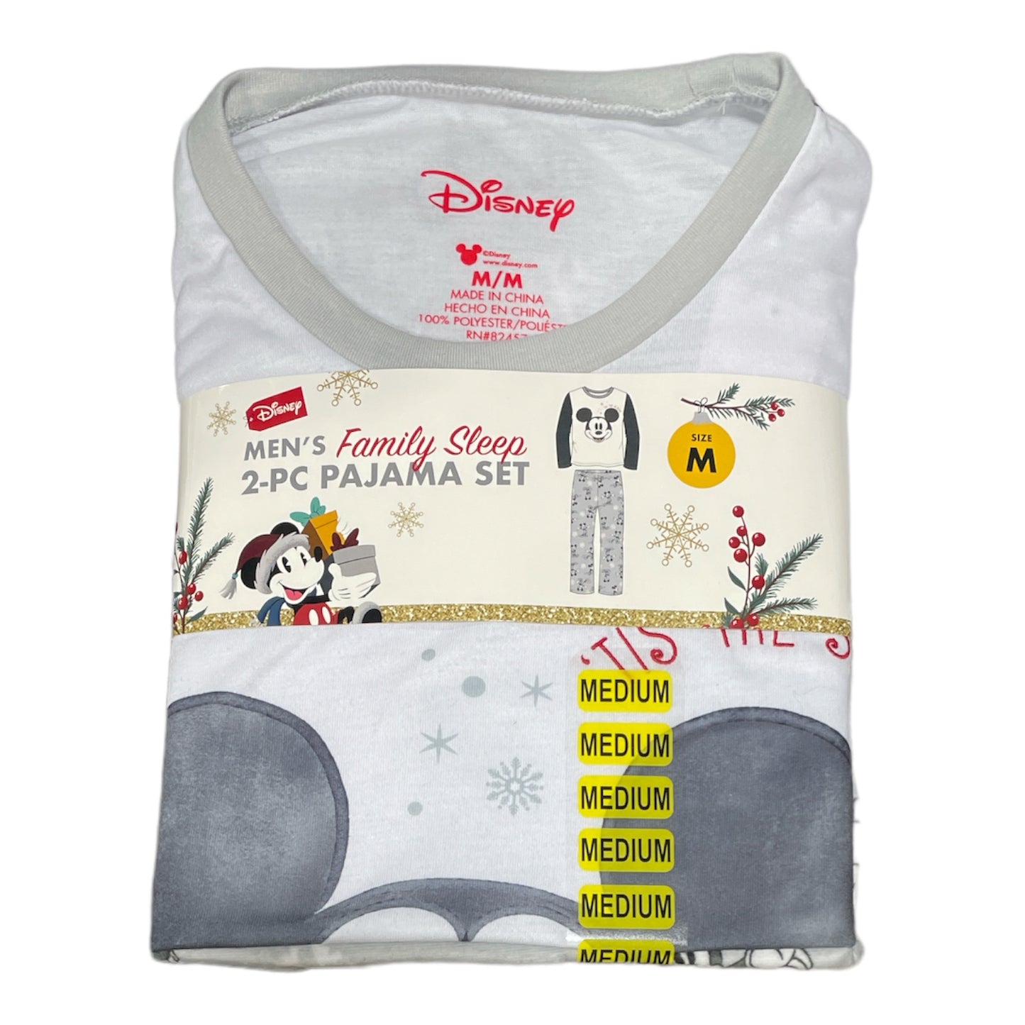 Disney Men's Family Sleep Long Sleeve Mickey Mouse Pajama Set, 2 Piece