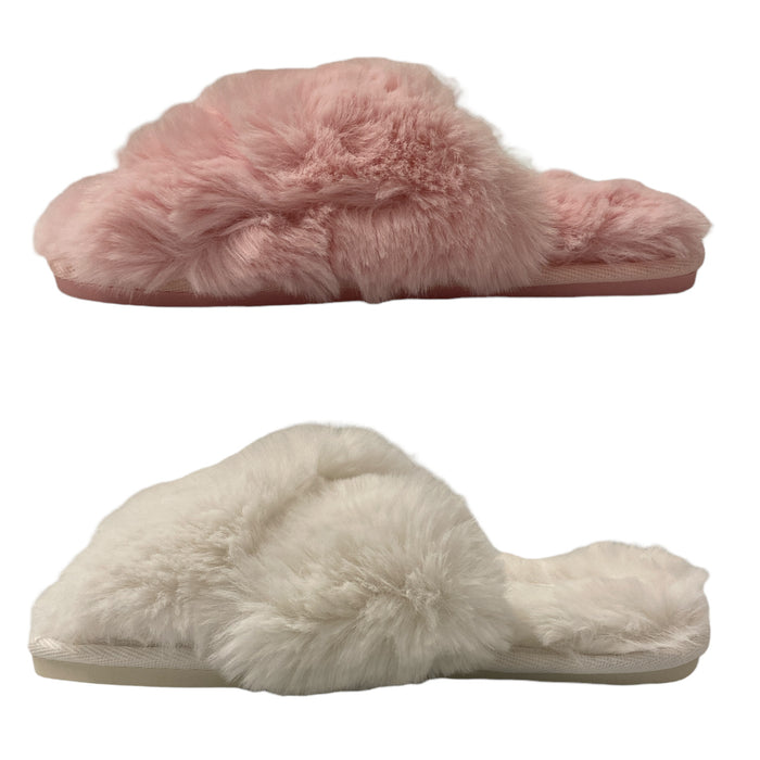 Flora Nikrooz Women's Soft & Comfortable Faux Fur Crossband Slipper