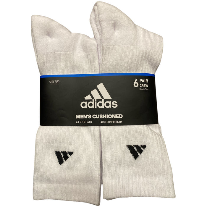 Adidas Men's 6-Pack Athletic Cushioned Moisture Wicking Crew Sock, White