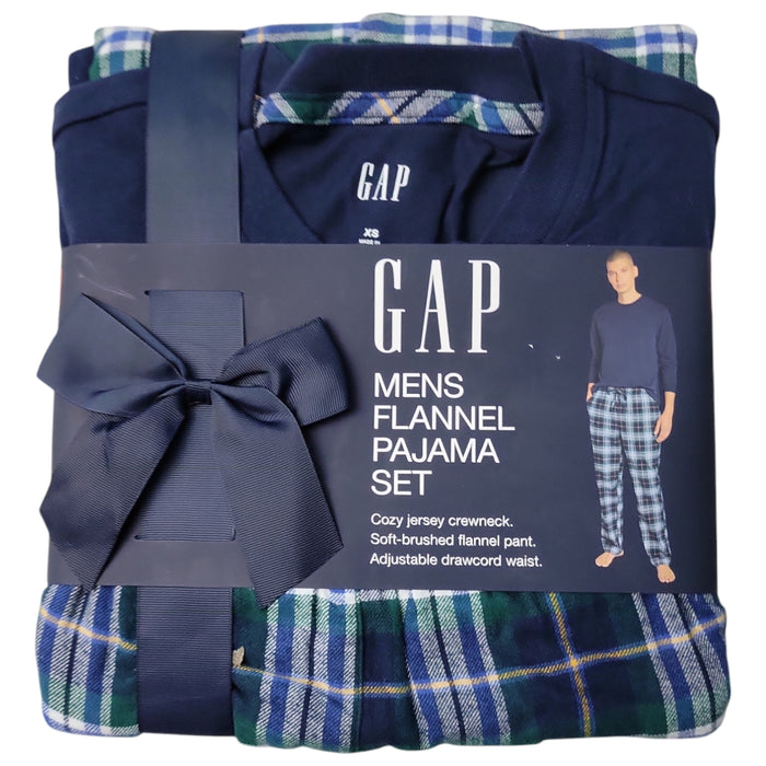 Gap Men's Flannel Cozy Crewneck Long Sleeve Drawcord Pajama Set