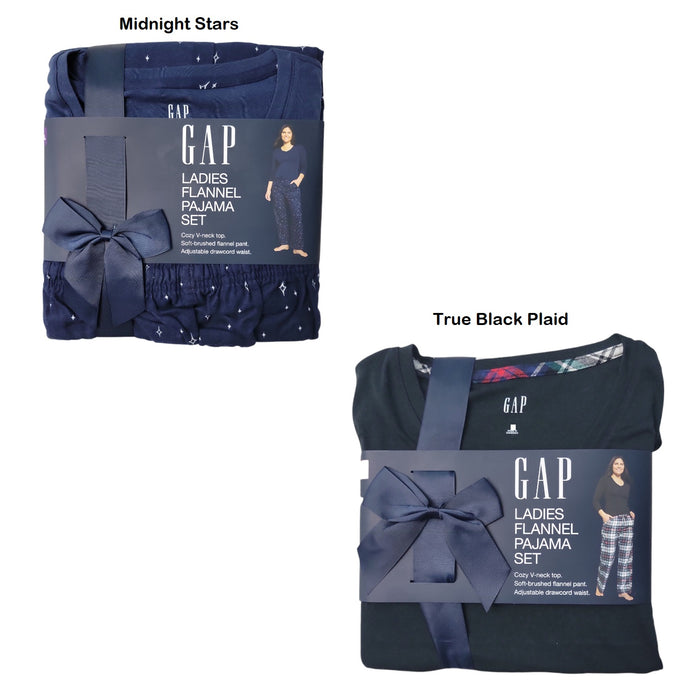 Gap Women's V-Neck Drawstring Pockets Flannel Pajama Set