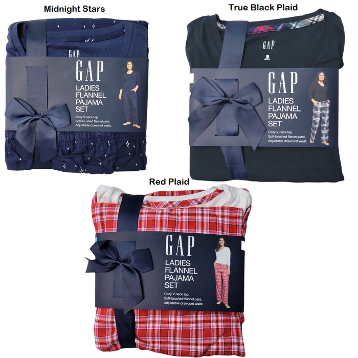 Gap Women's V-Neck Drawstring Pockets Flannel Pajama Set