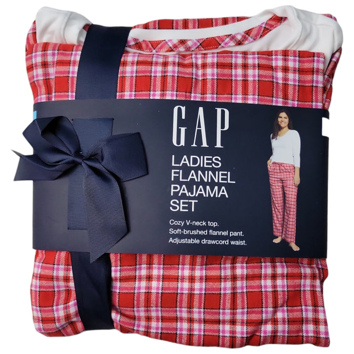 Gap Women's V-Neck Drawstring Pockets Flannel Pajama Set