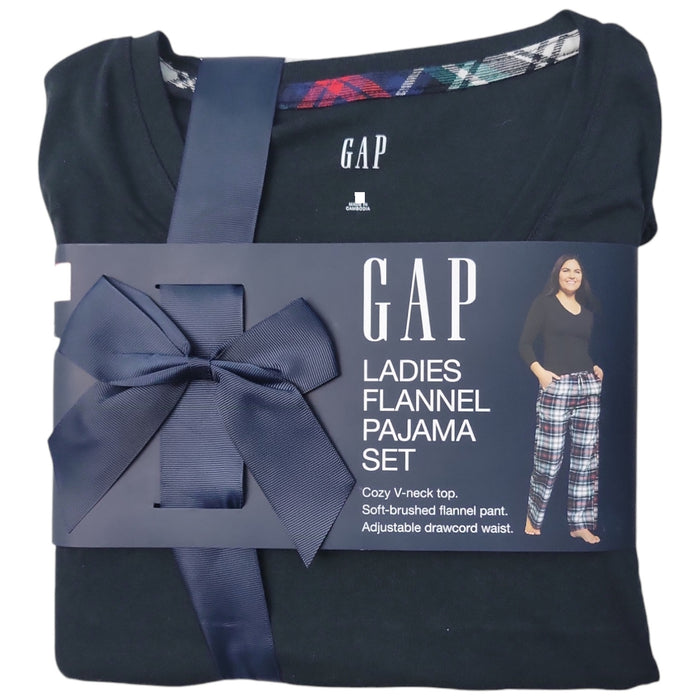 Gap Women's V-Neck Drawstring Pockets Flannel Pajama Set