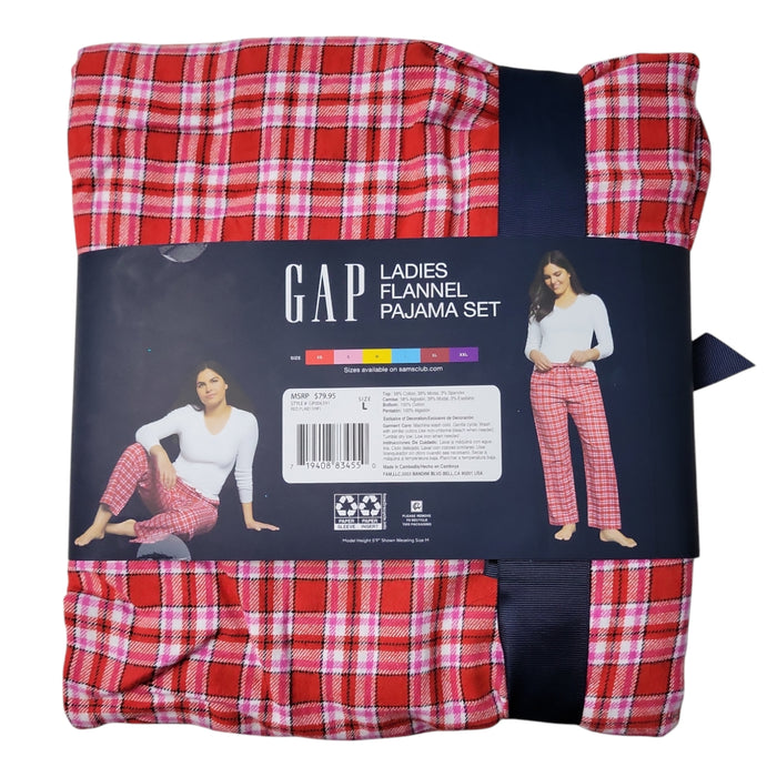 Gap Women's V-Neck Drawstring Pockets Flannel Pajama Set