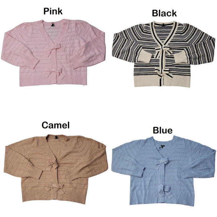 Express Women's Relaxed Fit Soft Cozy Stylish Bow Cardigan