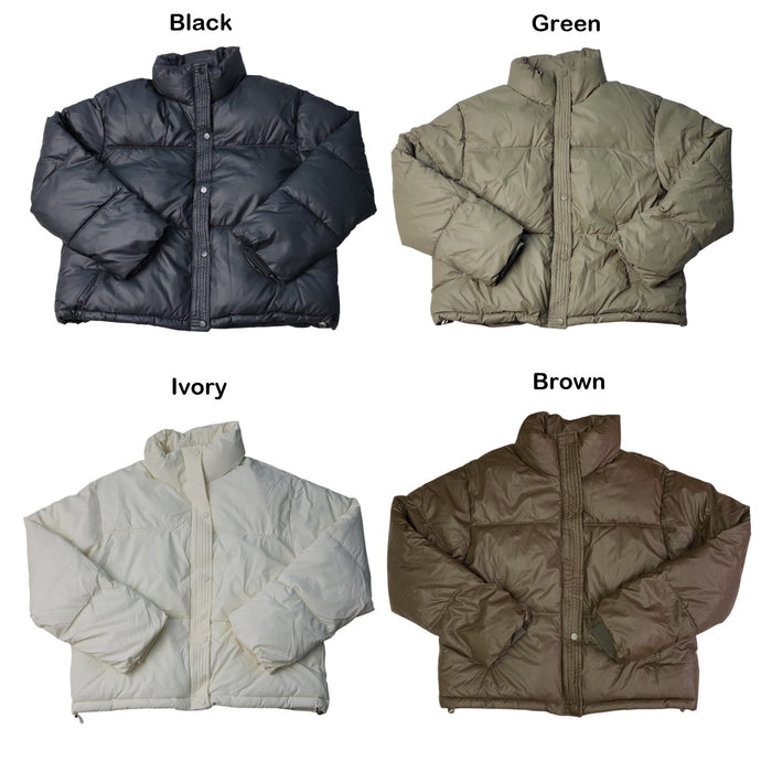 Express Women's Snap Buttons Cropped Puffer Jacket