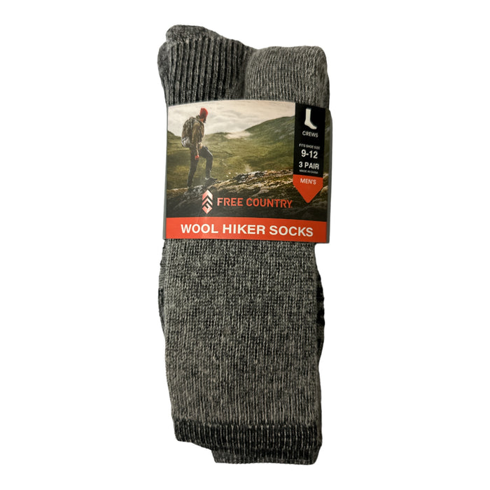 Free Country Men's Cushioned Foot Wool Hiker Reinforced Sole Crew Socks