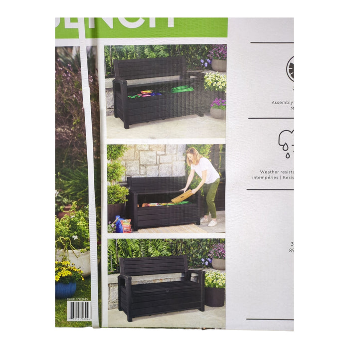 Keter Hudson Resin Weather-Resistant Storage Bench, 60 Gallon, Graphite