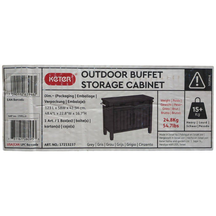 Keter Outdoor Grill Table, Buffet, & Storage Cabinet with Drawers, Graphite Gray
