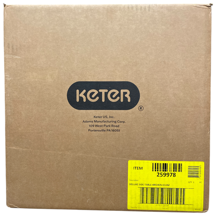 Keter Easy Assembly Deluxe Side Table with Shelf, 15.9"x15.9"x20.4", Brown