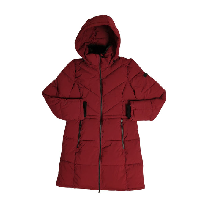 DKNY Women's Regular Fit Long Puffer Jacket with Detachable Hood