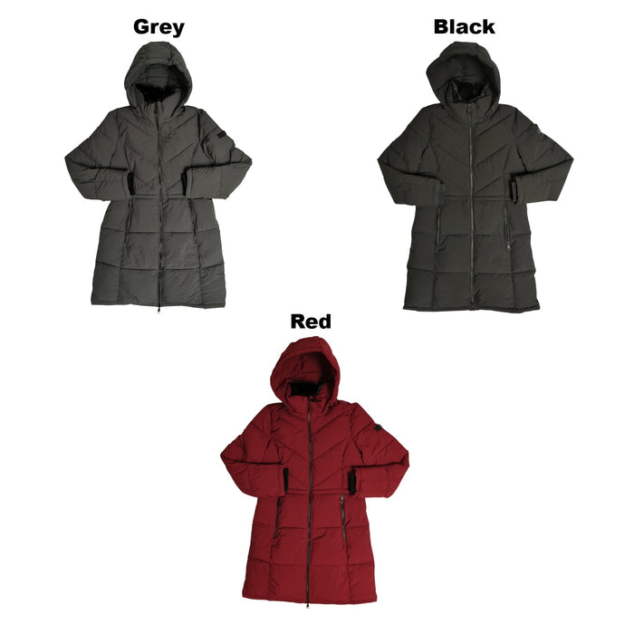 DKNY Women's Regular Fit Long Puffer Jacket with Detachable Hood