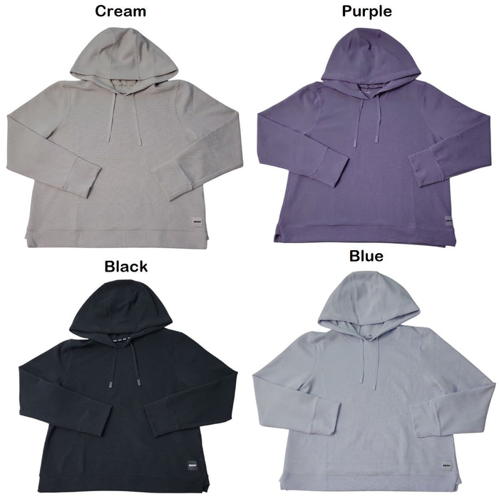 DKNY Women's Buttery Soft Waffle Crew Neck Pullover Hoodie