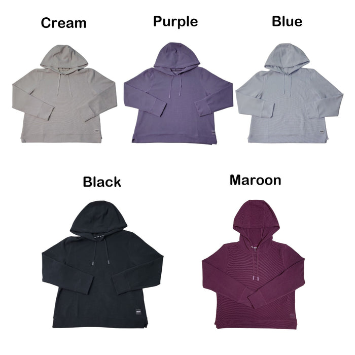 DKNY Women's Buttery Soft Waffle Crew Neck Pullover Hoodie