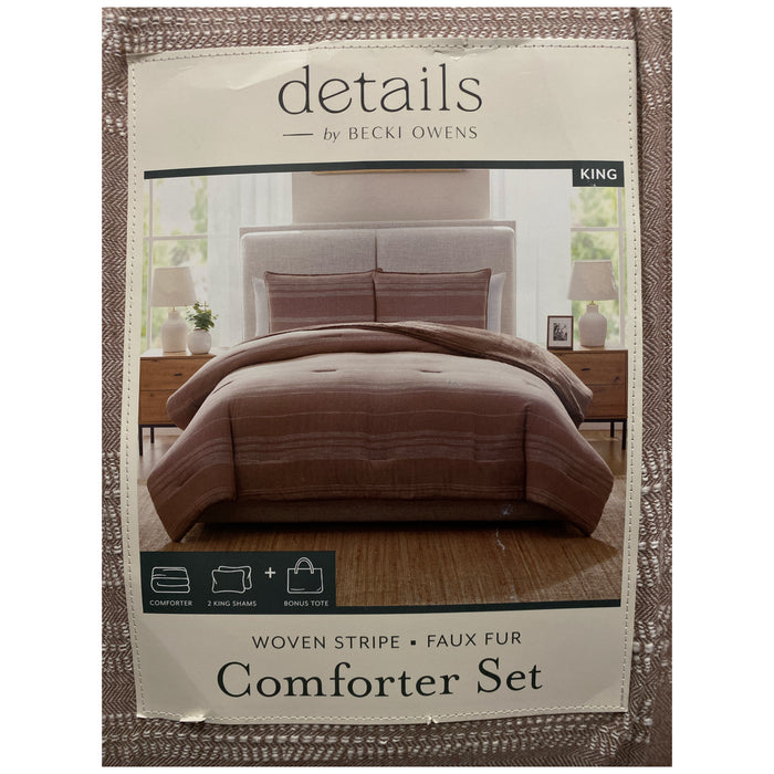 details by Becki Owens Woven Stripe Comforter Set w/ Faux Rabbit Fur, King
