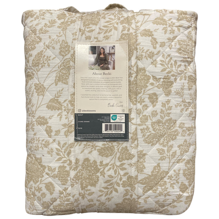 details by Becki Owens 3 Piece Diamond Stitch Floral Quilt Set w/ Tote
