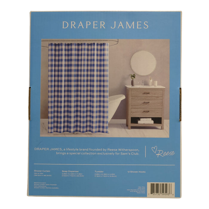Draper James 15-Piece Bath Set, Shower Curtain, Soap Dispenser, Tumbler, Hooks