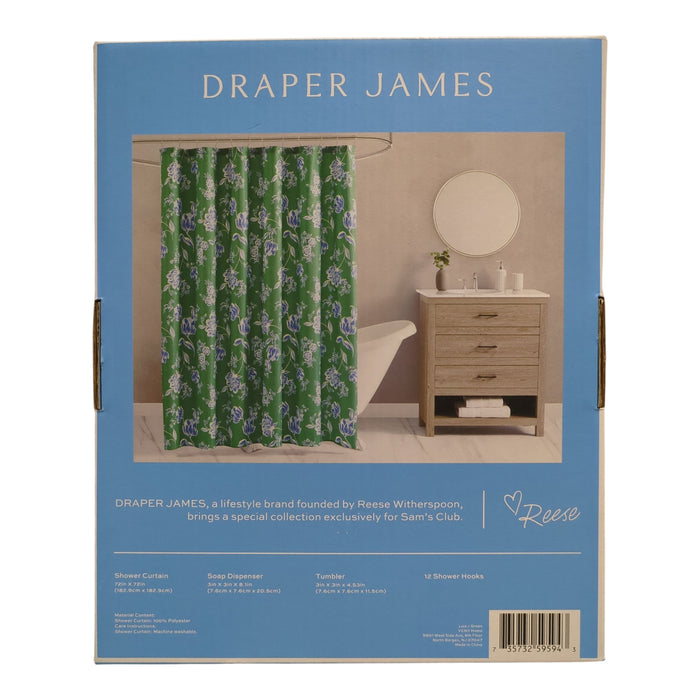 Draper James 15-Piece Bath Set, Shower Curtain, Soap Dispenser, Tumbler, Hooks