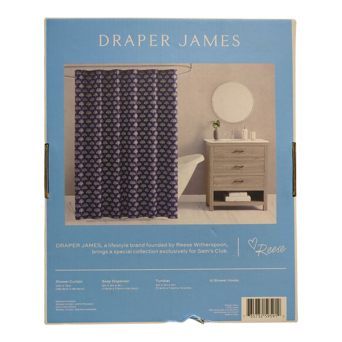 Draper James 15-Piece Bath Set, Shower Curtain, Soap Dispenser, Tumbler, Hooks