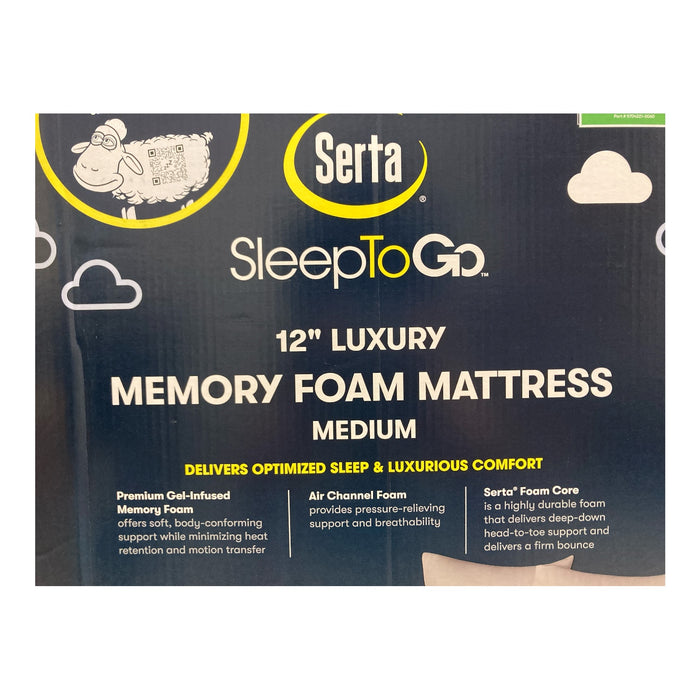 Serta SleepToGo 12" Medium Gel Memory Foam Mattress, King