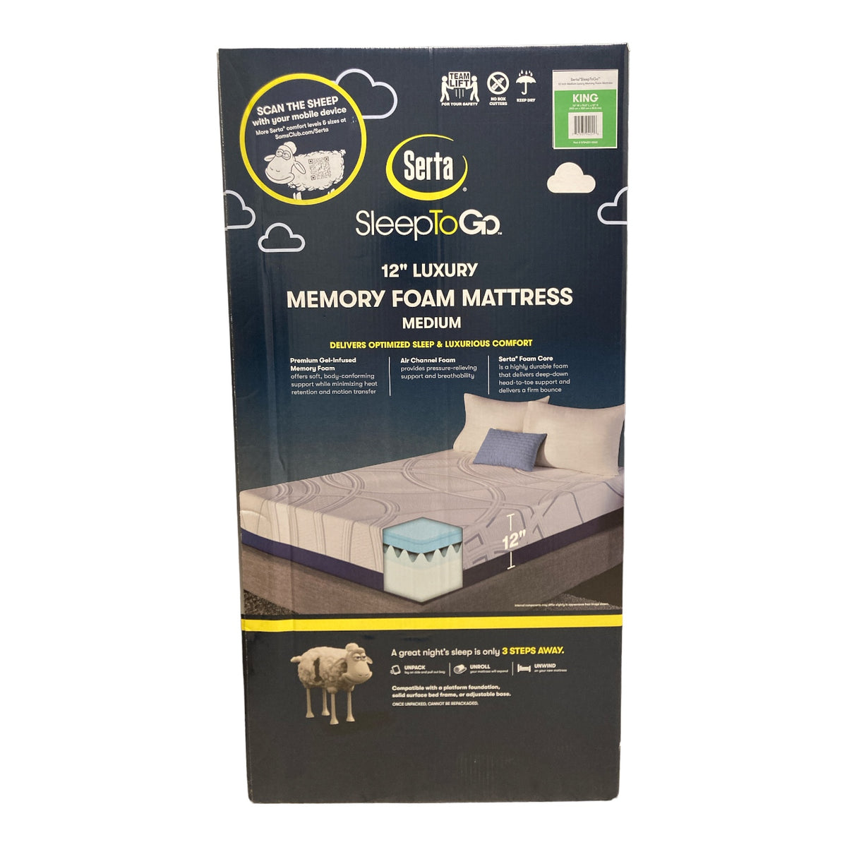 Serta SleepToGo 12″ Medium Gel Memory Foam Mattress, King