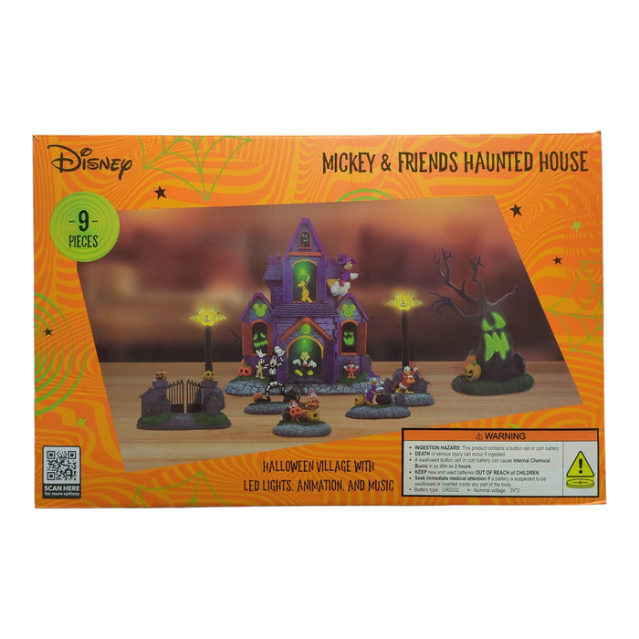 Disney Mickey & Friends LED Pre-Lit Animated Haunted Halloween Village, 9 Piece