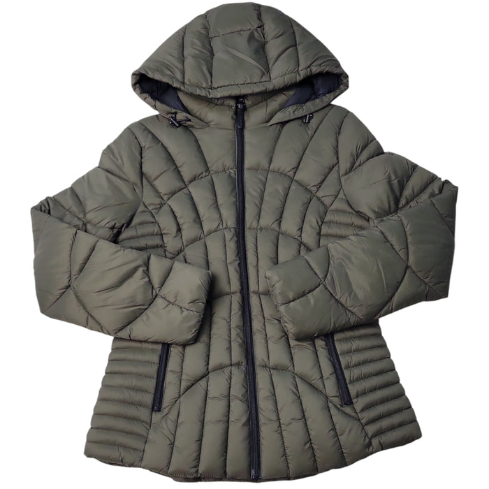 DKNY Women's Full-Zip Warm Hooded Light-Weight Puffer