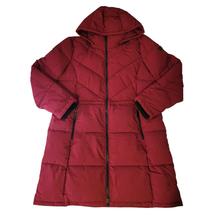 DKNY Women's Long Puffer Removable Hood Banded Cuffs Jacket