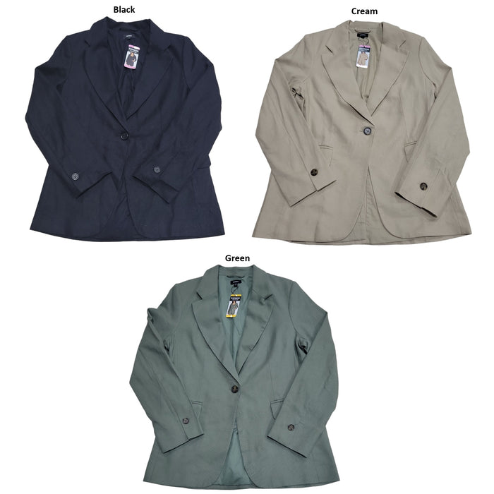 Express Women's Should Pads Faux Pockets Button Soft Linen Blazer