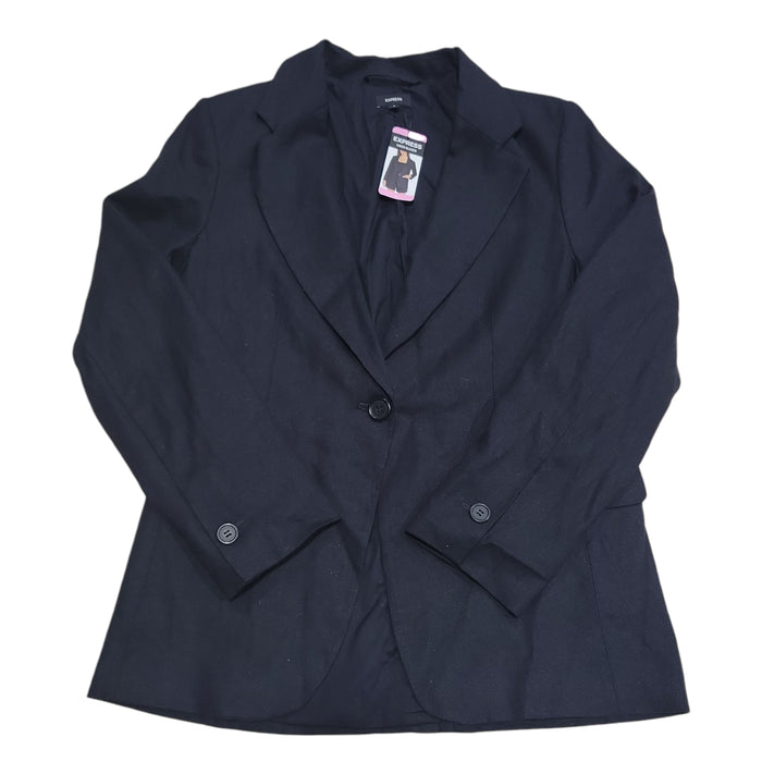 Express Women's Should Pads Faux Pockets Button Soft Linen Blazer
