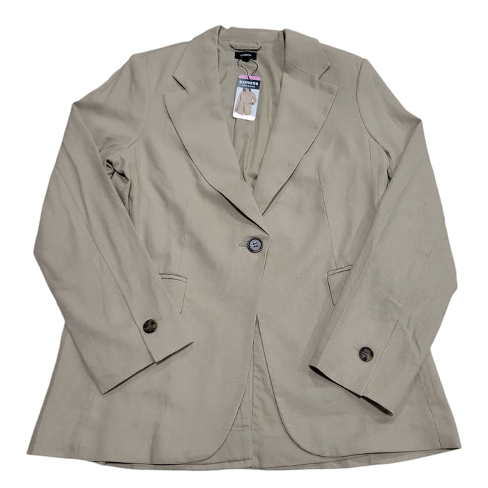 Express Women's Should Pads Faux Pockets Button Soft Linen Blazer