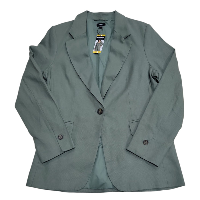 Express Women's Should Pads Faux Pockets Button Soft Linen Blazer