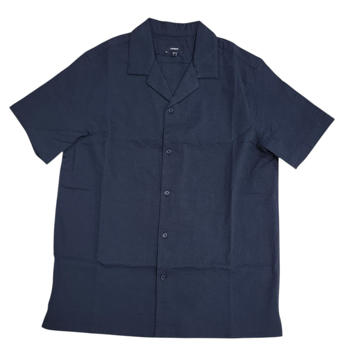 Express Men's Button Up Relaxed Fit Soft Cotton Seersucker Shirt