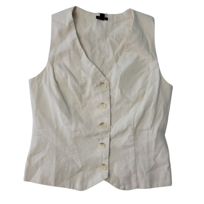 Express Women's Classic Fit V-Neck Button Up Linen Vest