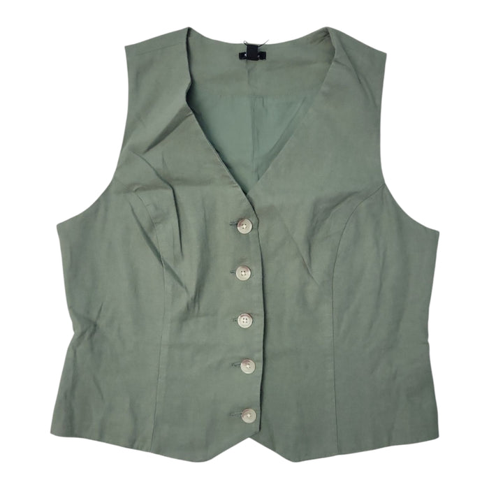 Express Women's Classic Fit V-Neck Button Up Linen Vest