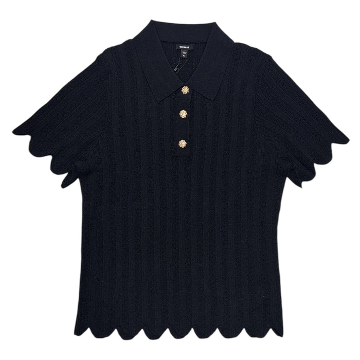 Express Women's Short Sleeve Lightweight Soft Pointelle Knit Polo